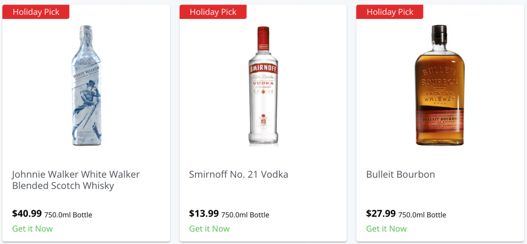 An example of Drizly inventory