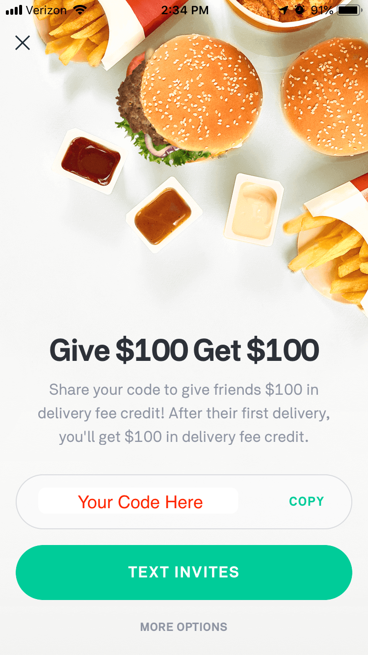 Give 100 get 100 postmates referral