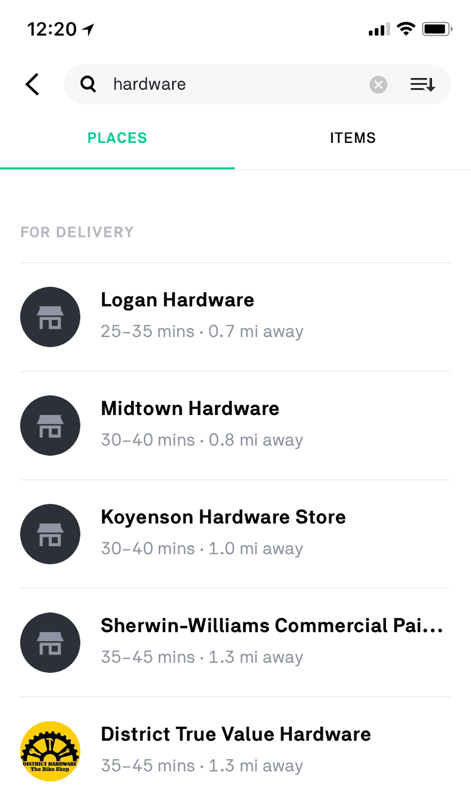 postmates app restaurant search