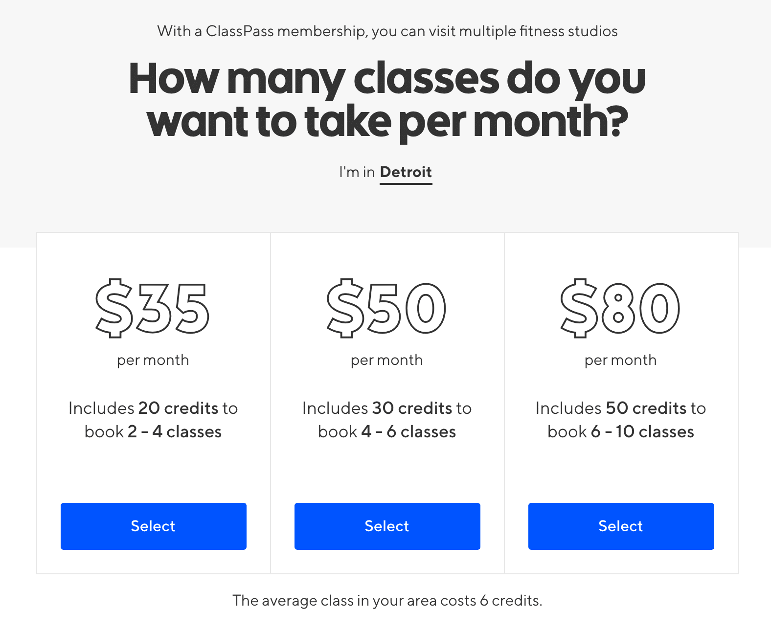 classpass monthly pricing