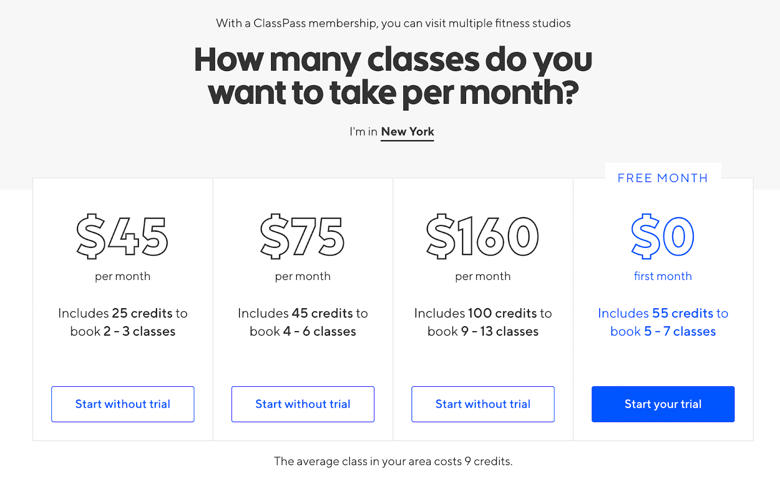 classpass pricing