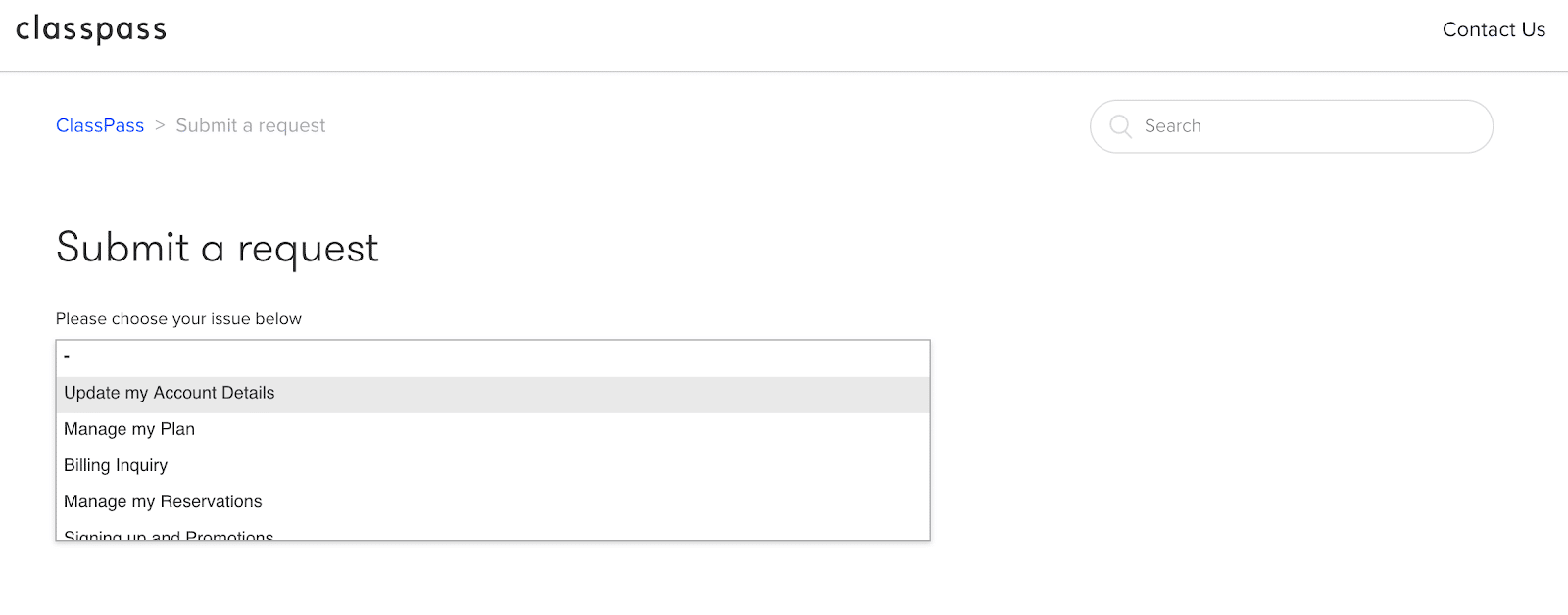 classpass support issue request