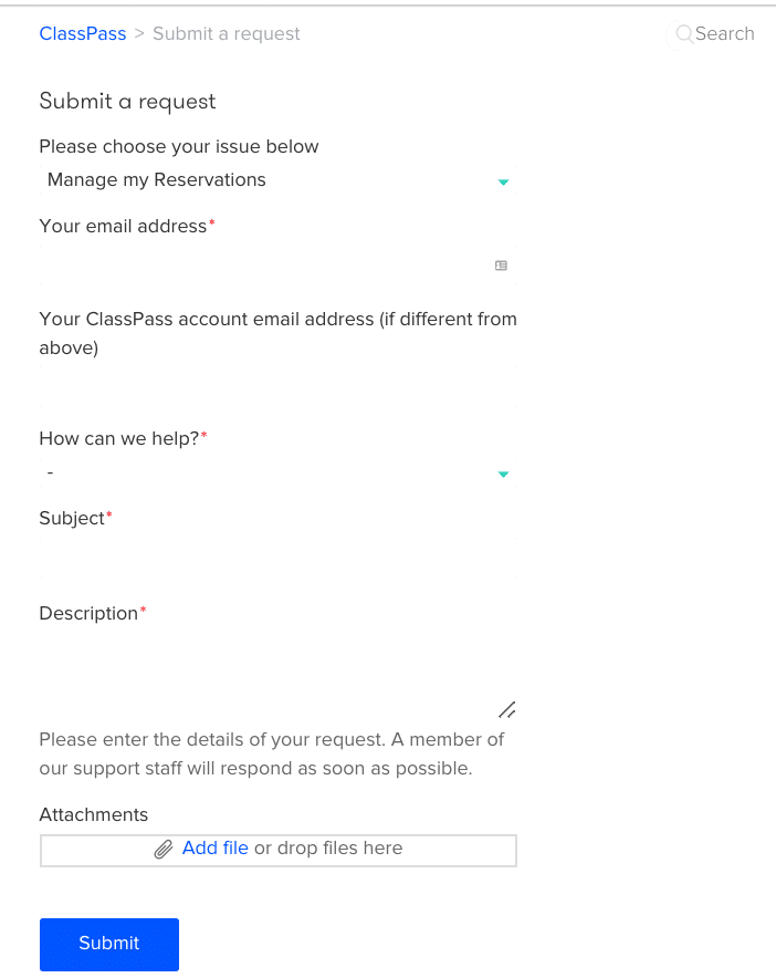 classpass submit a request