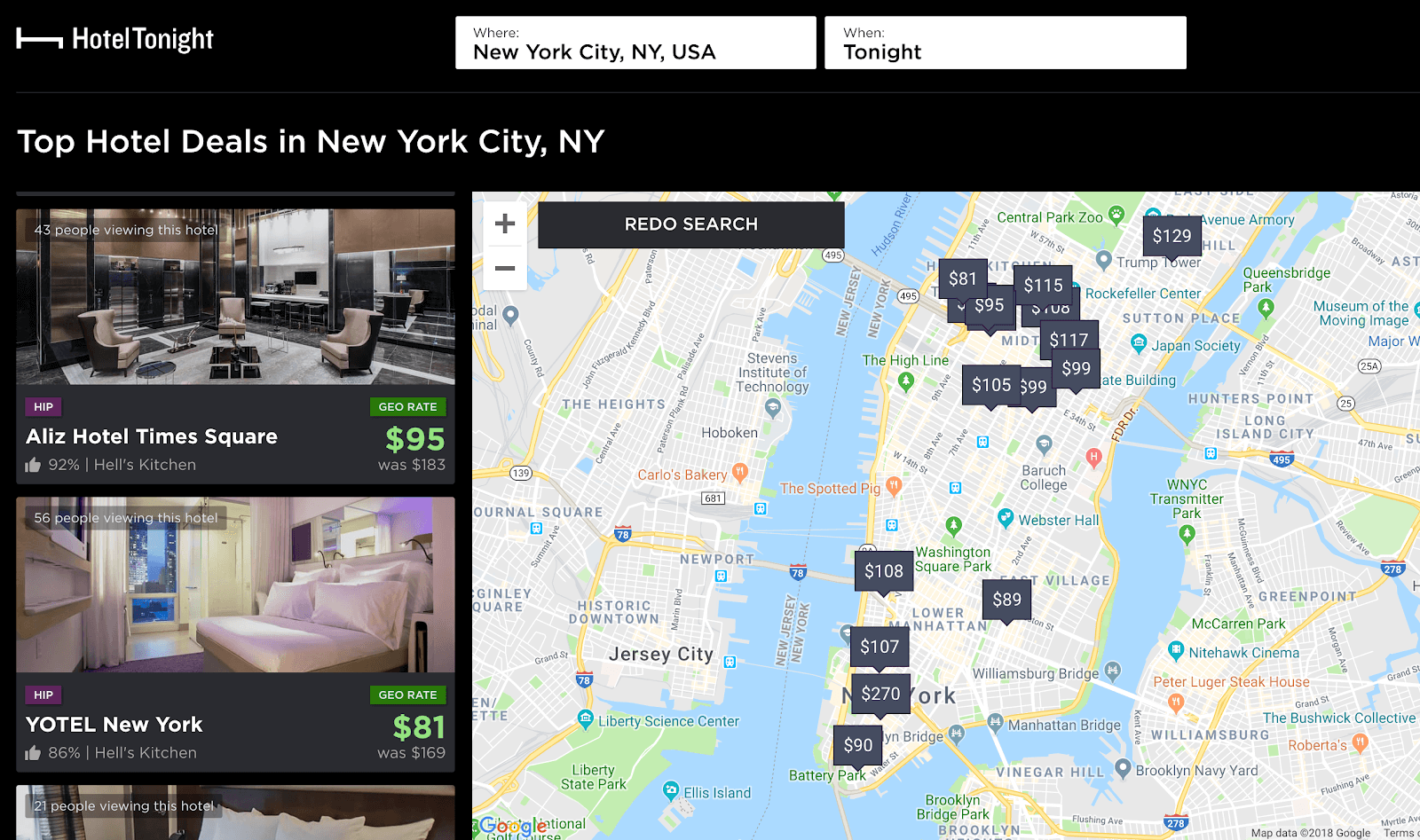 HotelTonight New York: Map