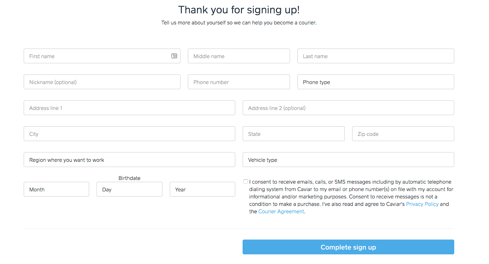 caviar thank you for signing up