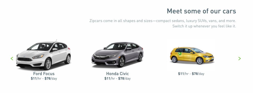 Zipcar vehicle rental options