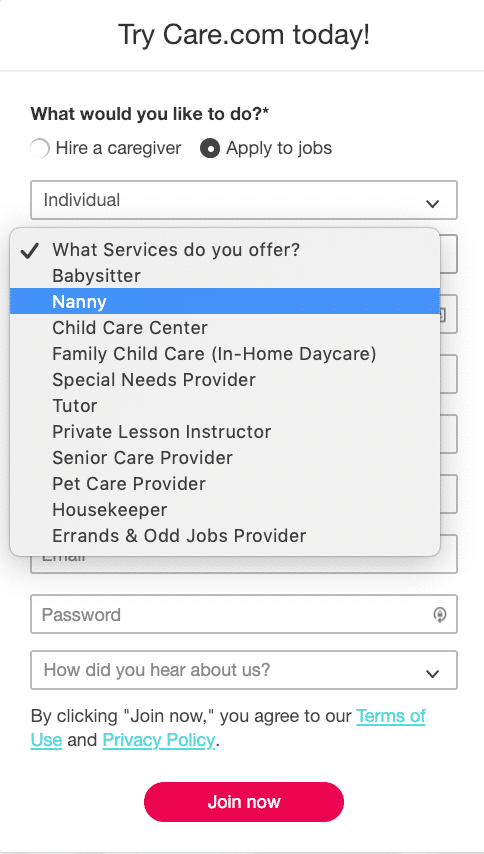 How to List or Apply to Care.com Nanny Jobs: Updated for 2019 - Select job type
