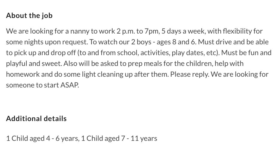 How to List or Apply to Care.com Nanny Jobs: Updated for 2019 - Sample posting description
