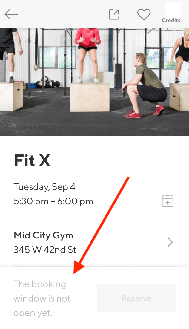 How to Pick the Best Classes from the ClassPass Schedule: Screenshot of app showing the message "booking window is not open yet"