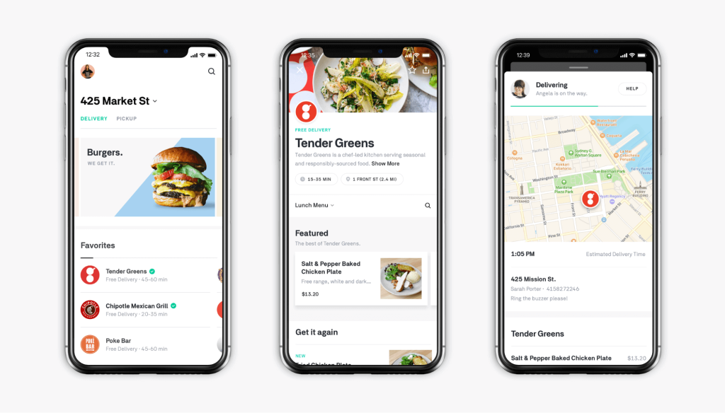 Examples of what Postmates looks on mobile phones