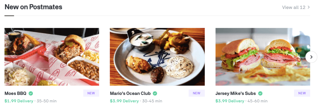 Screenshot showing some postmates delivery fees