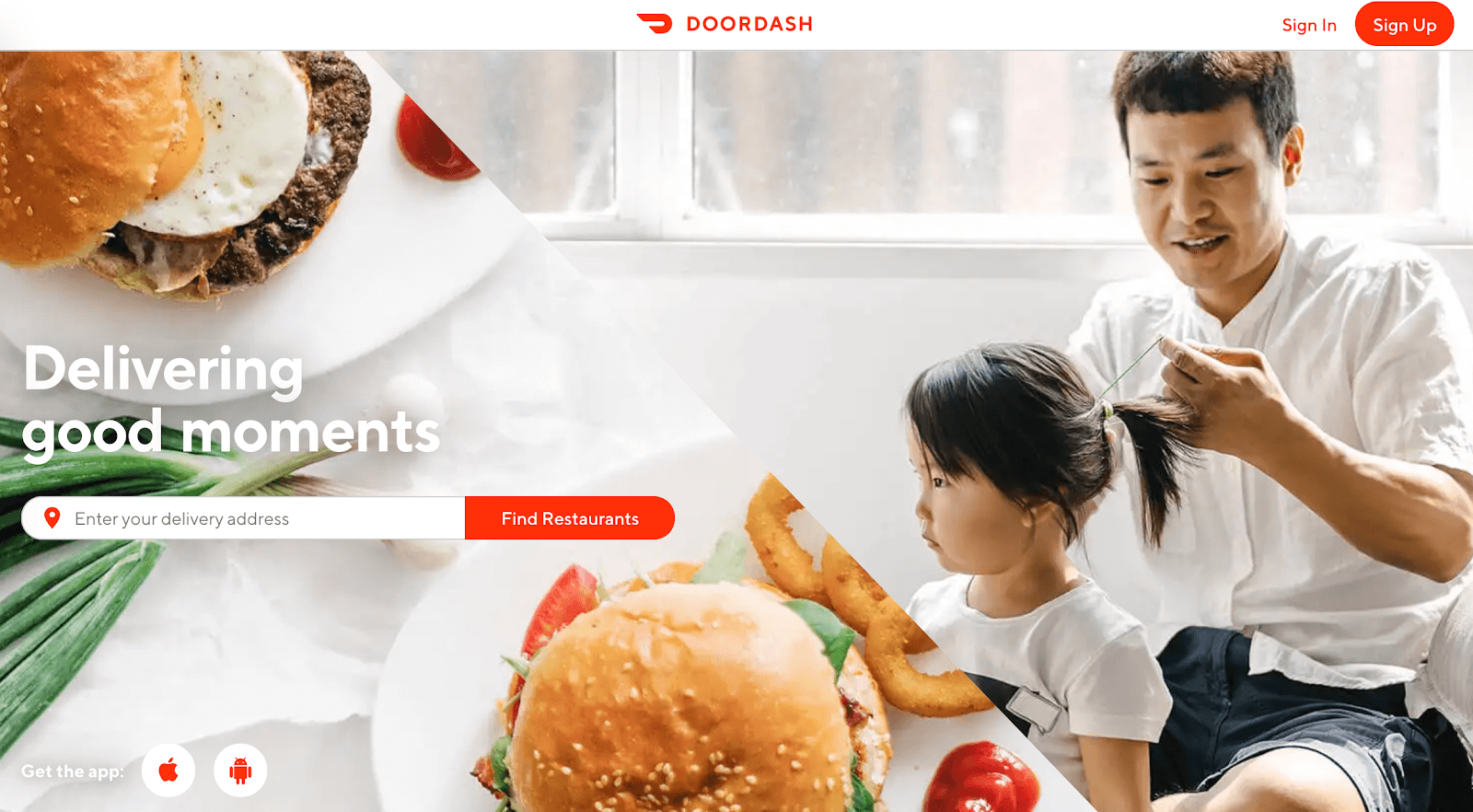 Grubhub vs Doordash: Doordash home screen with search bar