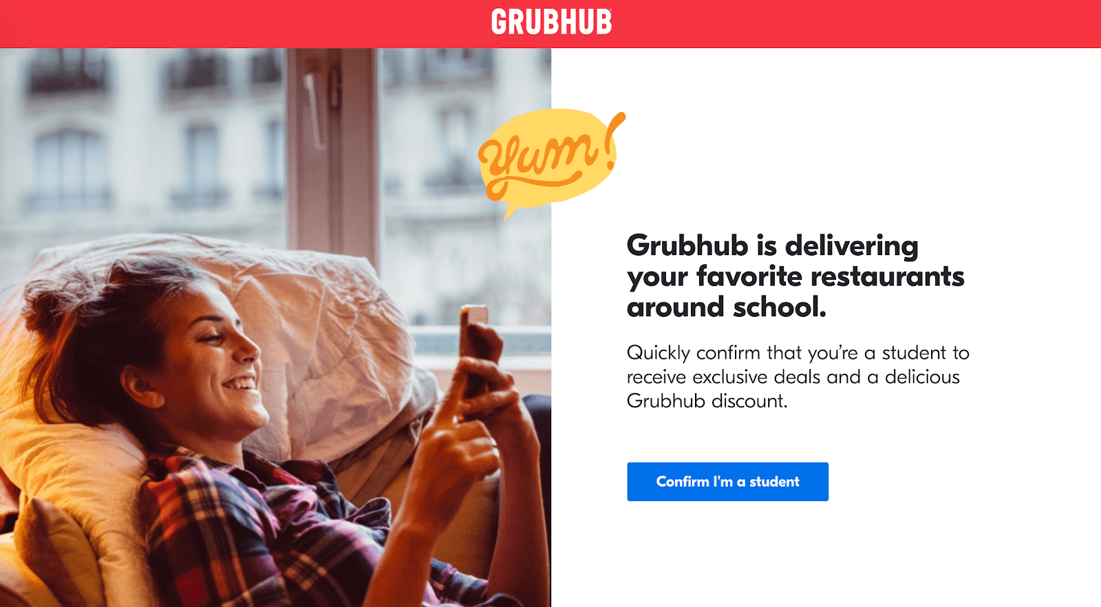 Grubhub vs Doordash: Grubhub student discount page