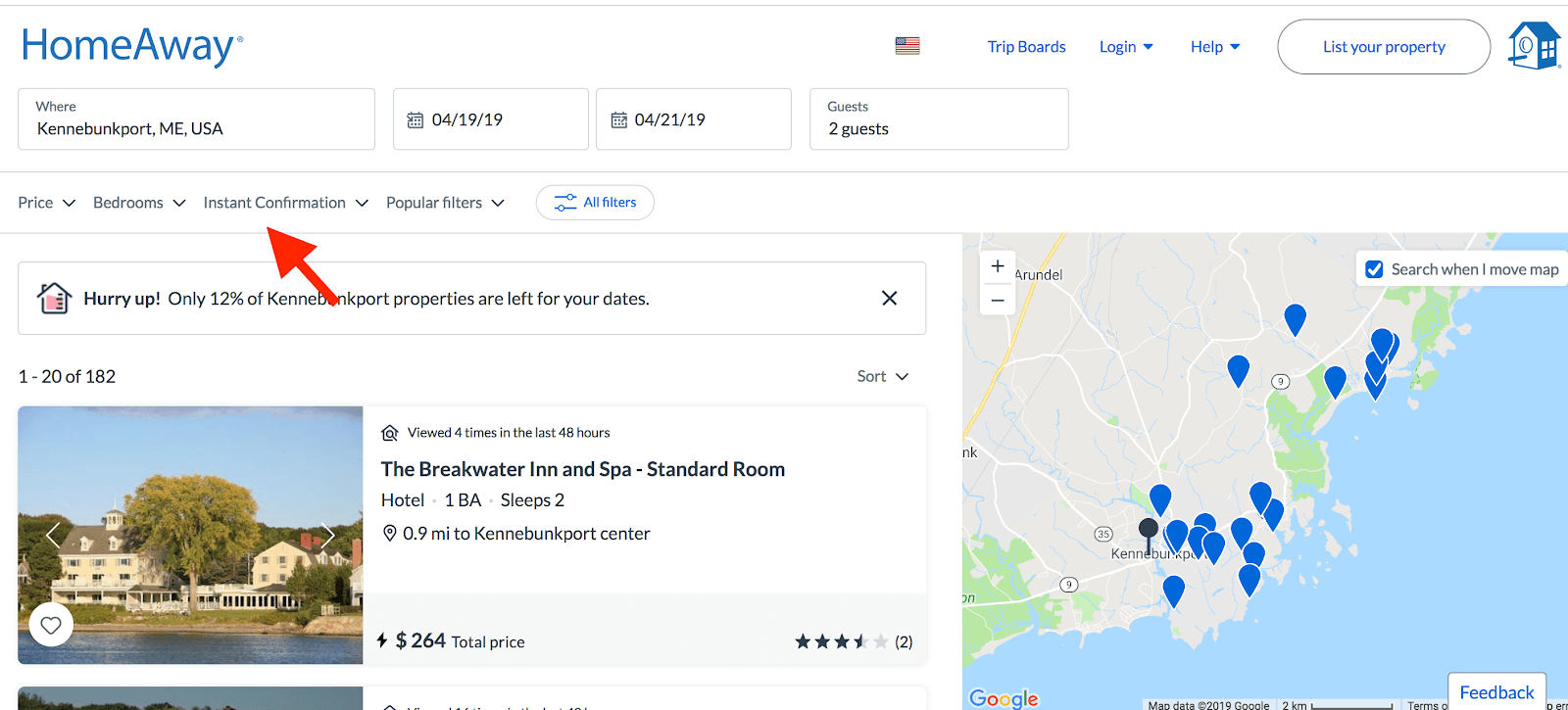 HomeAway Booking: Search filters