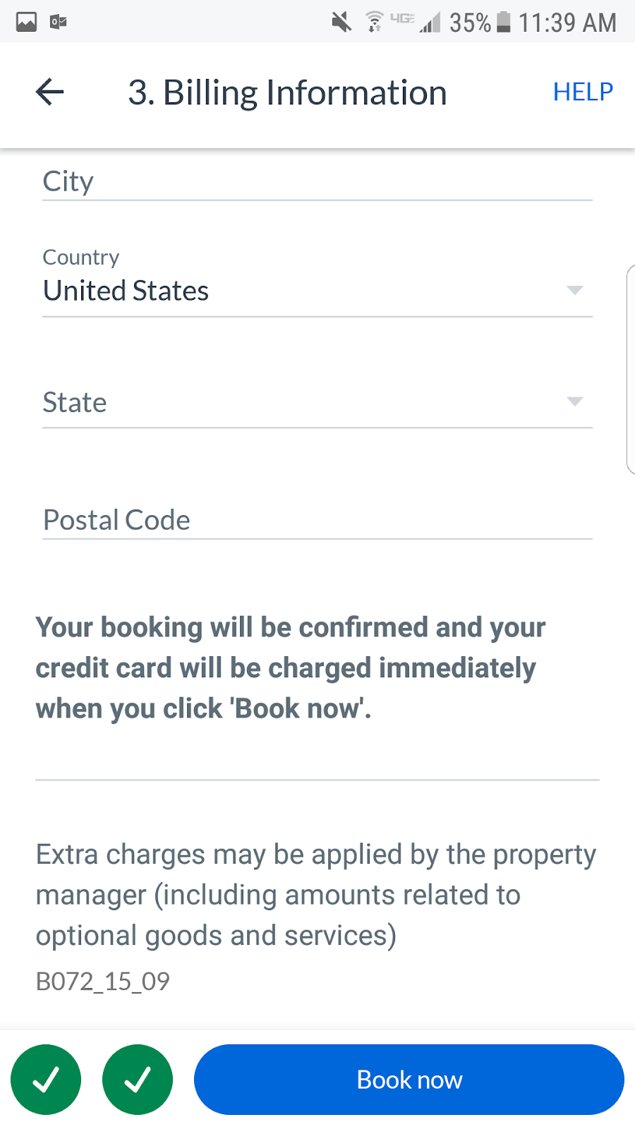 HomeAway App: Billing information