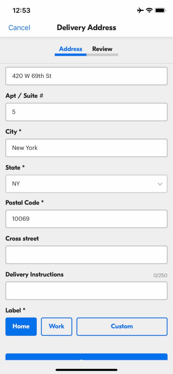 grubhub app confirm delivery address