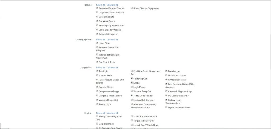 Tell YourMechanic what tools you own when you apply