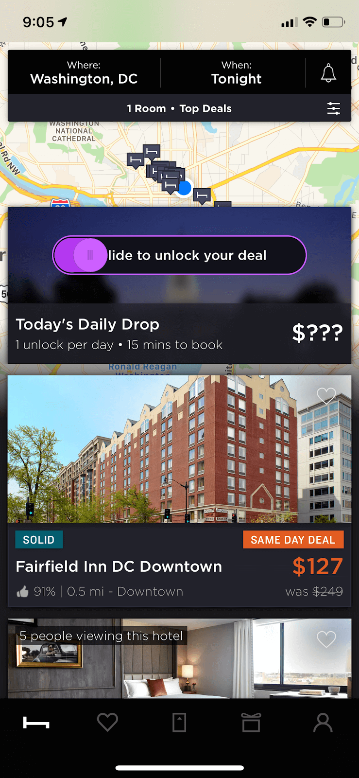 Last Minute Hotel: Screenshot of unlock deal slider