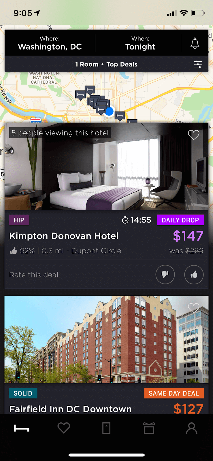 Last Minute Hotel: Screenshot of search results on app