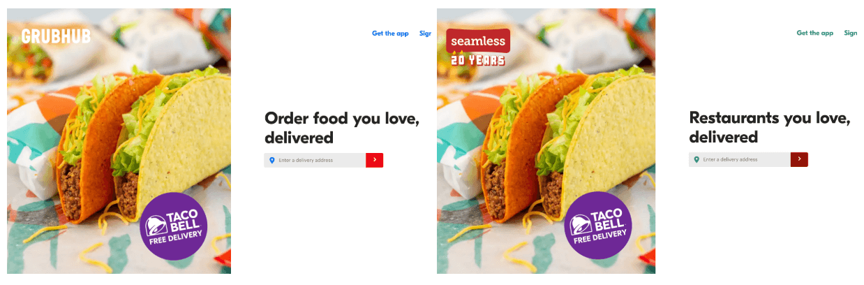 Seamless vs Grubhub: The Grubhub and Seamless homepages side by side