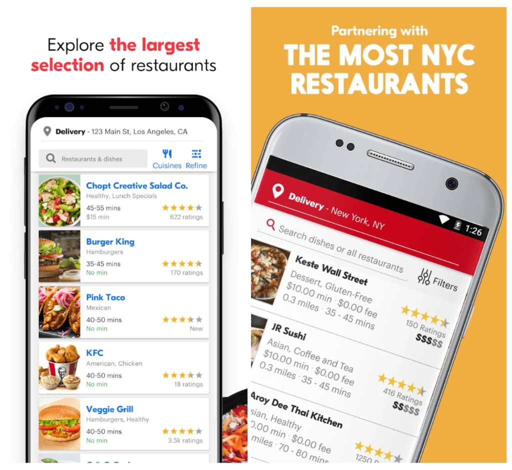 Seamless vs Grubhub: App screenshots