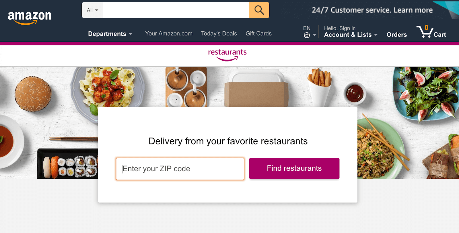 Fast Food Delivery: Amazon restaurants homepage