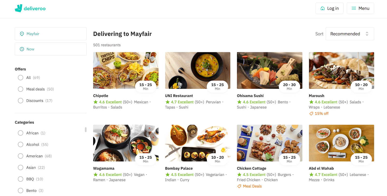 Deliveroo: Screenshot of order screen