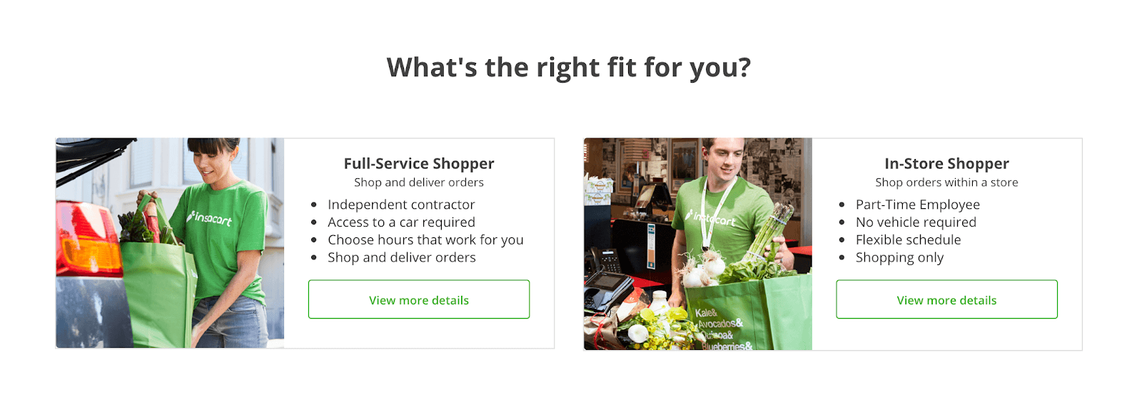 Work for Instacart: In-Store Shopper vs Full-Service Shopper graphic