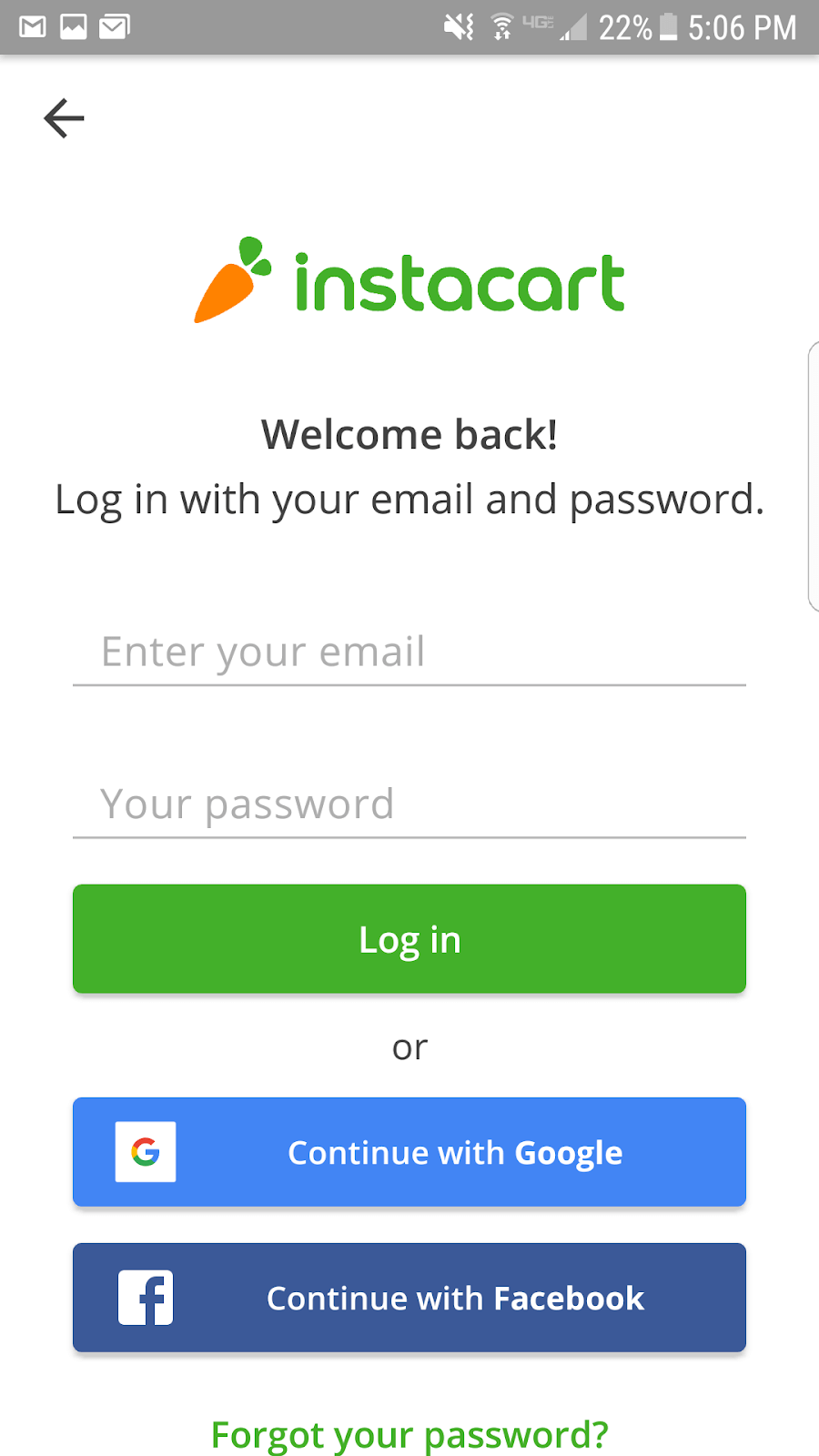 Instacart app home screen