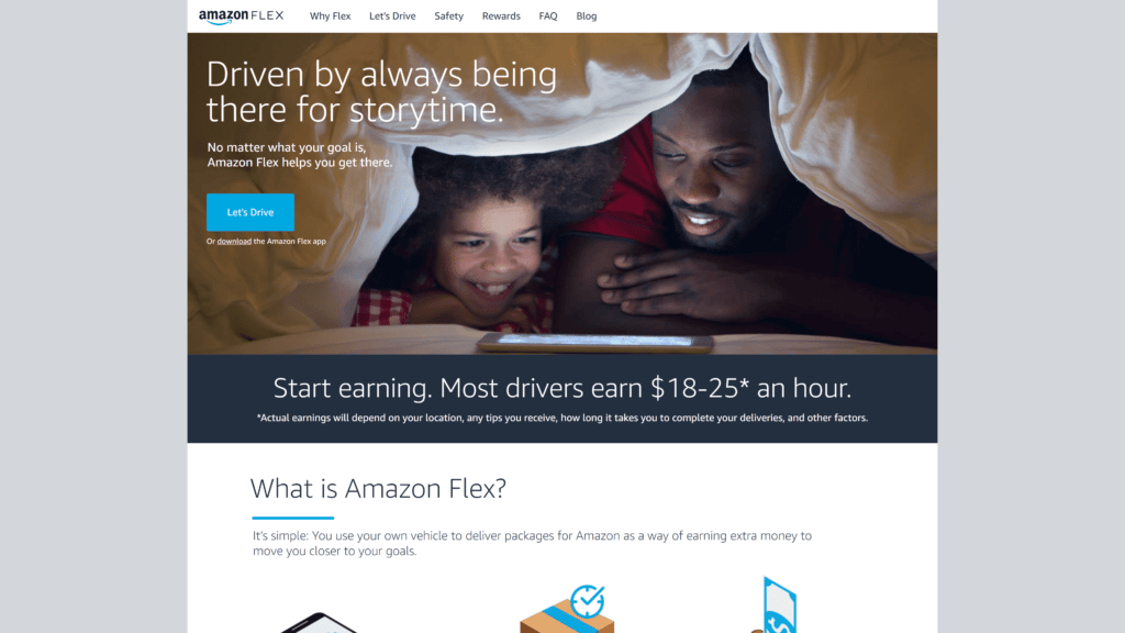 A screenshot of the amazon flex homepage