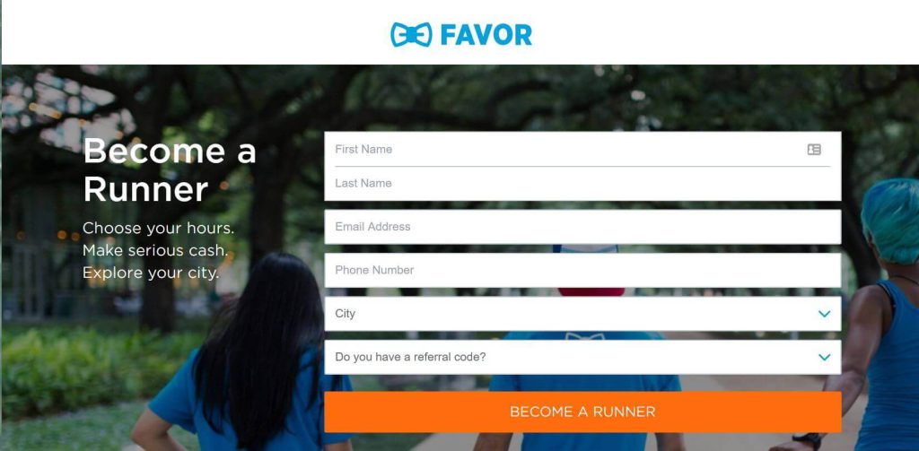A screenshot of the Favor signup form.