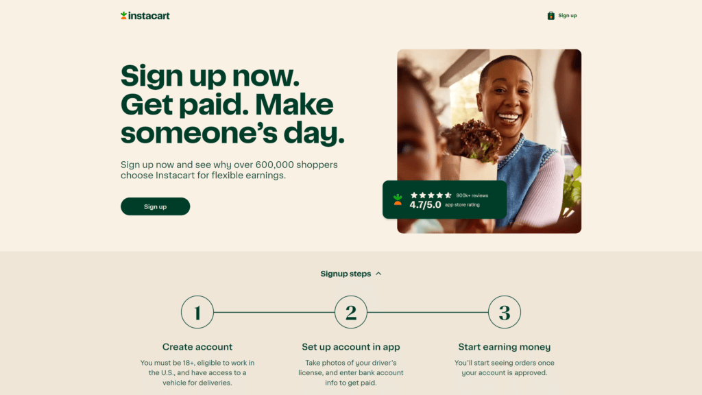 A screenshot of the instacart homepage