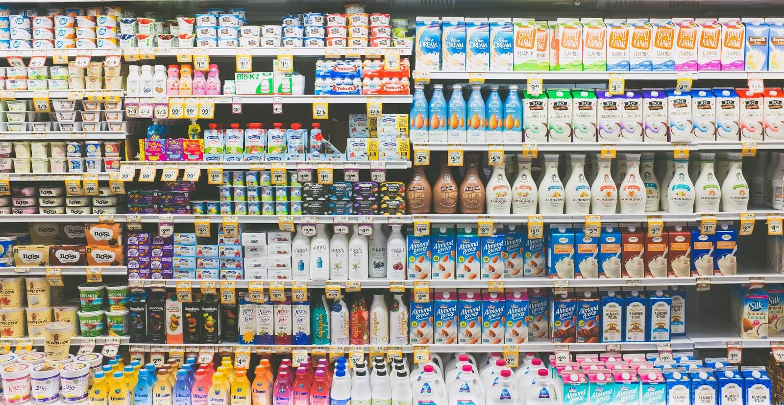 Shipt vs Instacart: Dairy section in supermarket