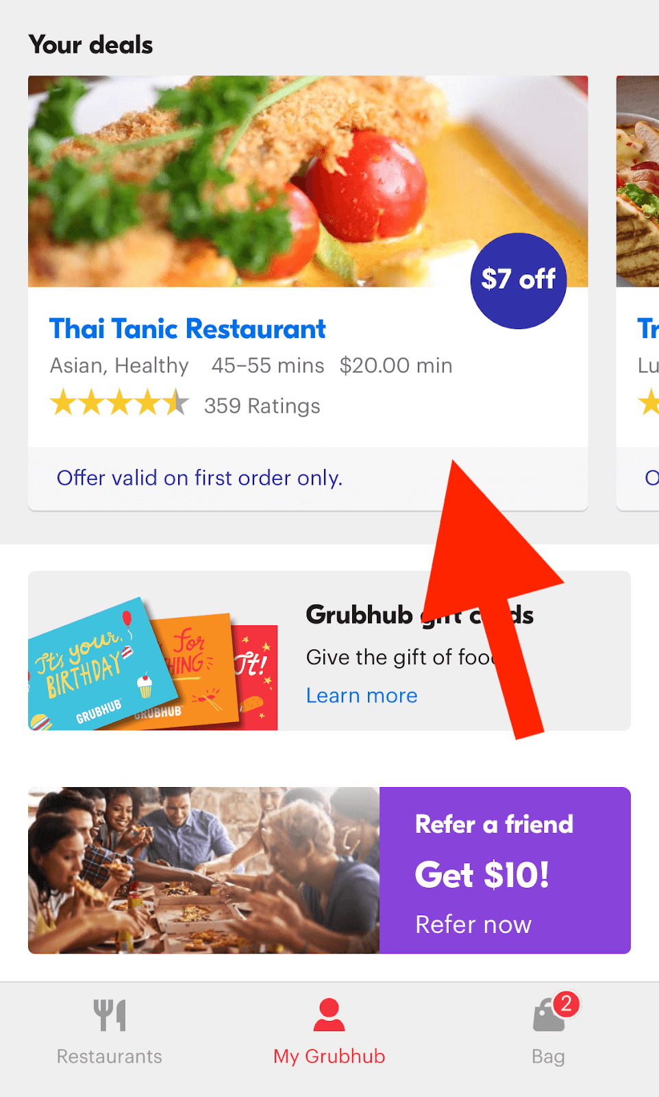 Your deals and Grubhub coupons