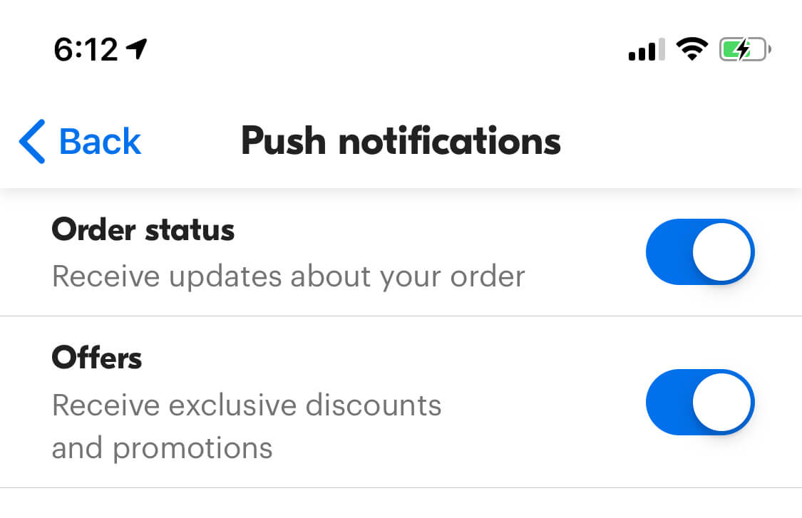 Click to receive Grubhub push notifications