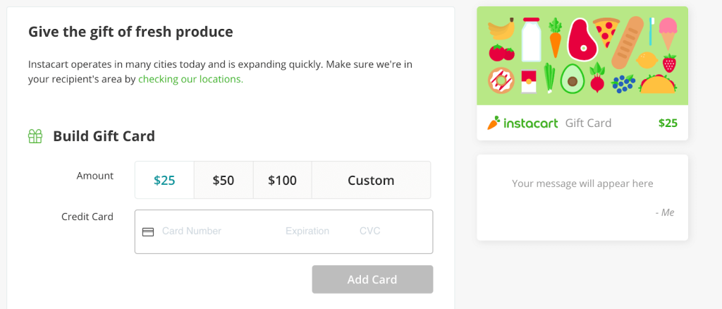 Instacart Gift Card: Pick gift card amount