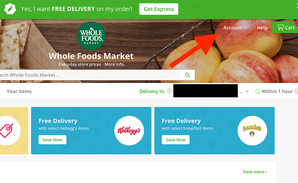 Instacart Gift Card: Screenshot of Instacart homepage