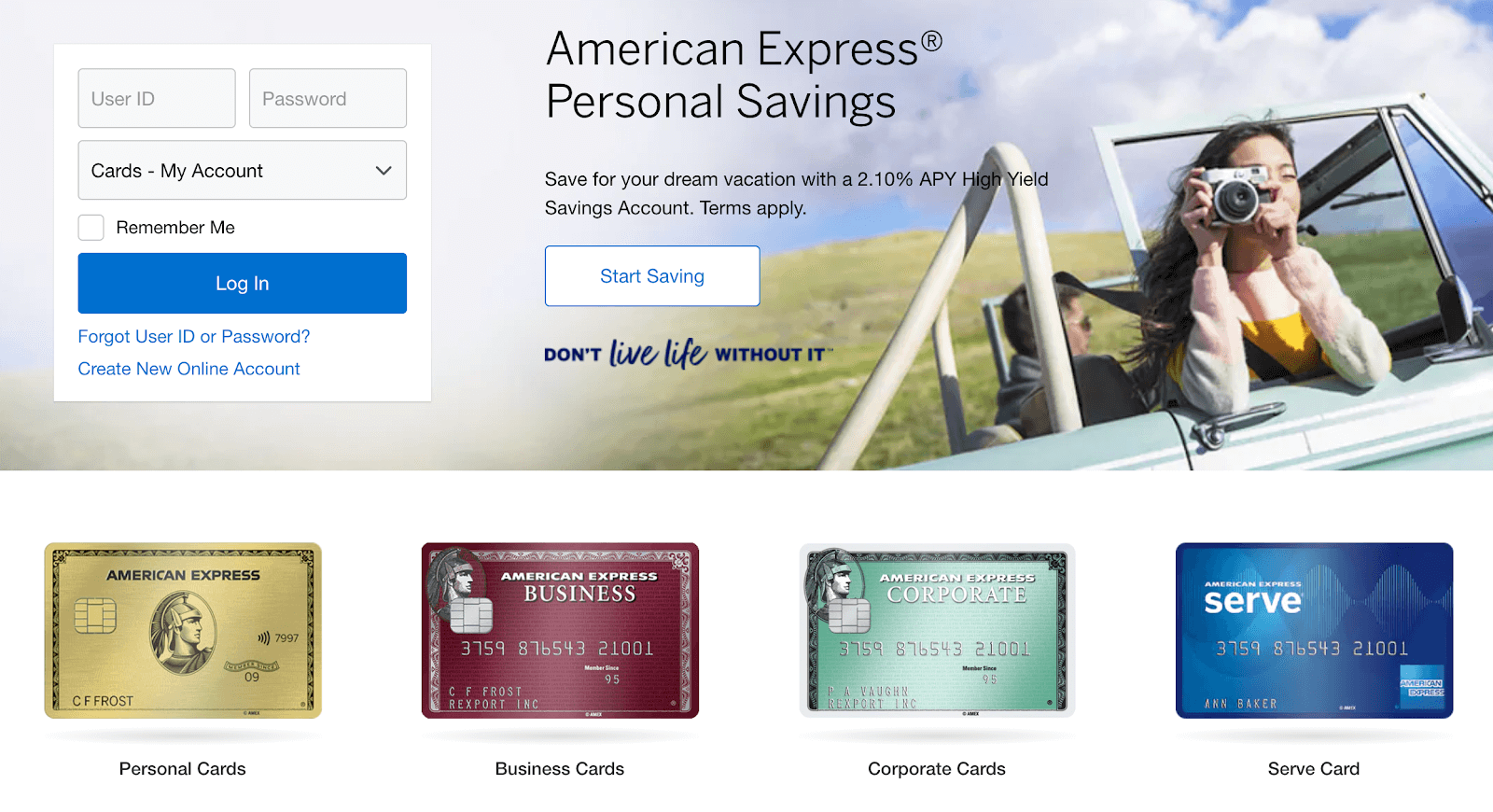 American Express work-from-home: the American Express home page