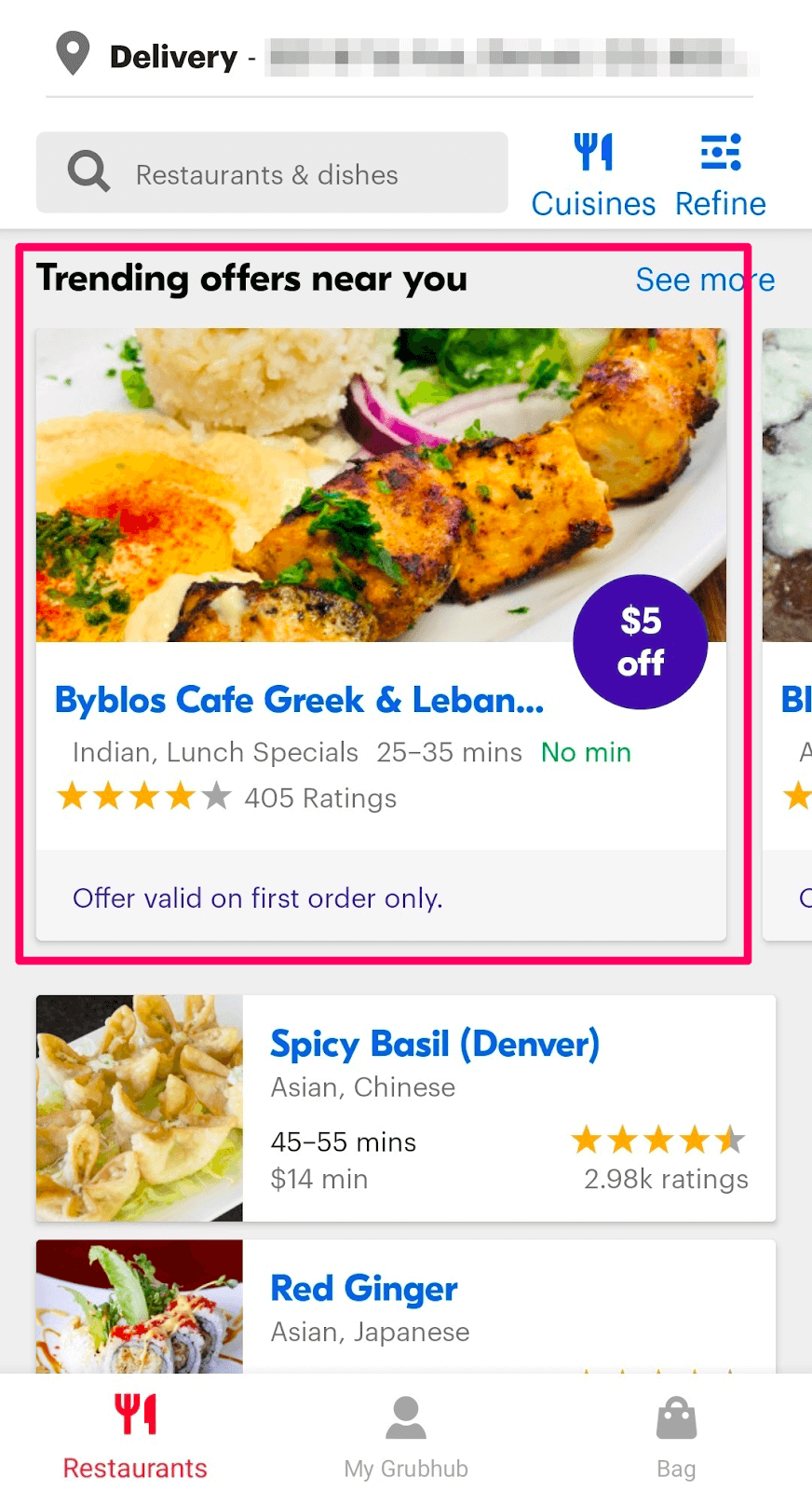 Grubhub deals trending near you