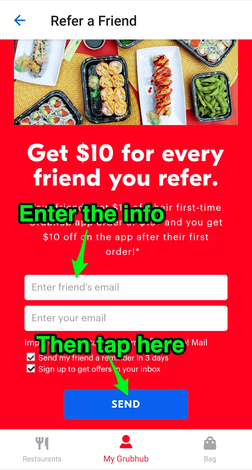 How to find Grubhub deals: Enter friend info