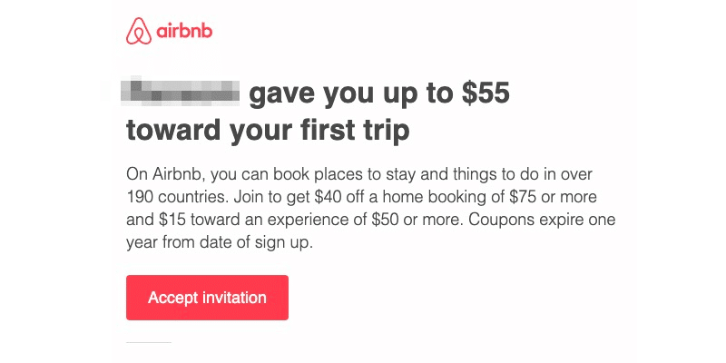 Email containing Airbnb coupon codes