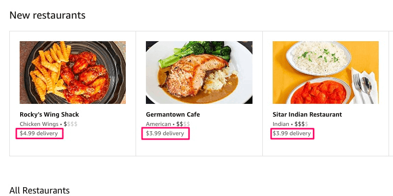 Amazon Restaurant delivery fees