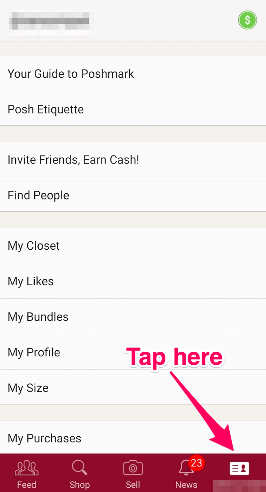 Poshmark invite code: Poshmark user profile screen