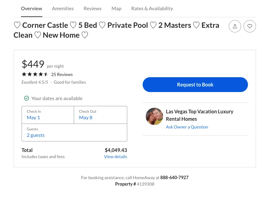 HomeAway VRBO: a property listing on HomeAway