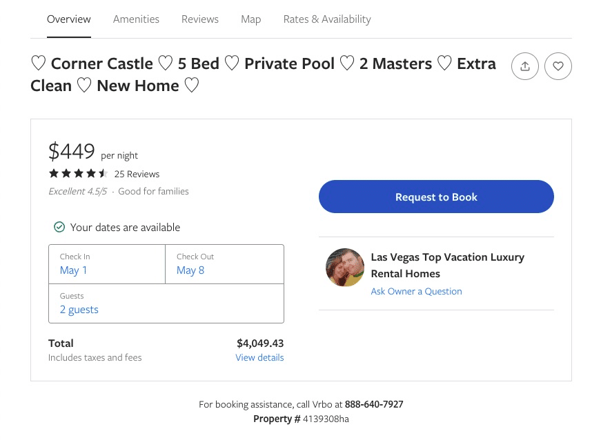 HomeAway VRBO: a property listing on VRBO