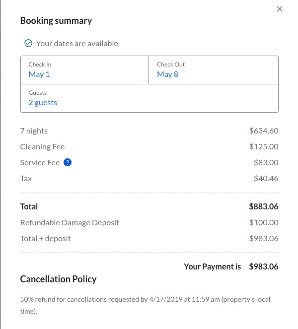 HomeAway VRBO: a booking summary on HomeAway