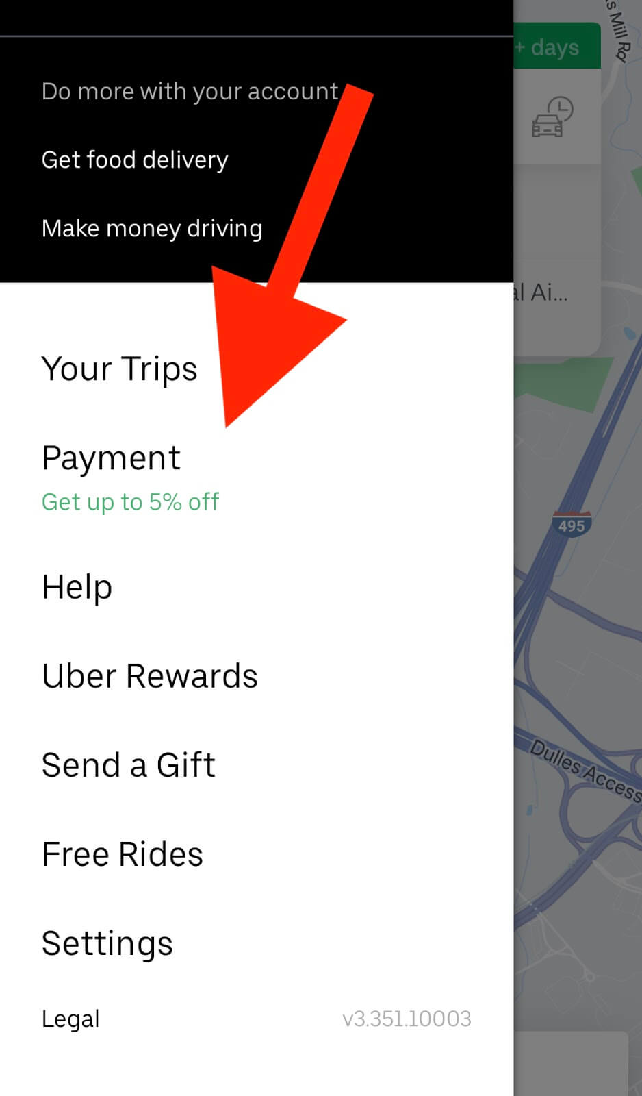 Uber for Business: the payment section in the Uber app menu
