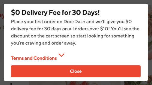 DoorDash offer compared to Grubhub first order coupon