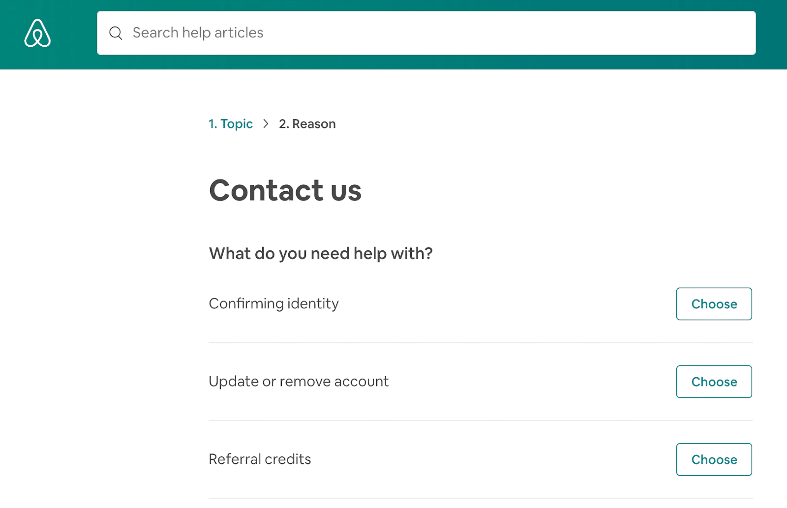 Airbnb phone number: the "What do you need help with?" section of Airbnb's Contact Us page