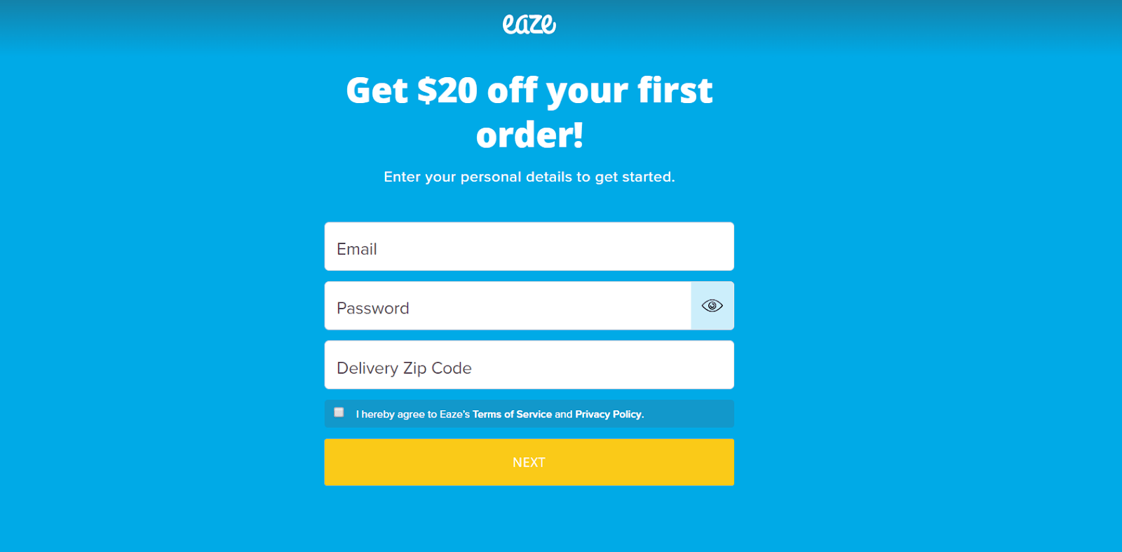 Ultimate Guide to Eaze: Sign-up page